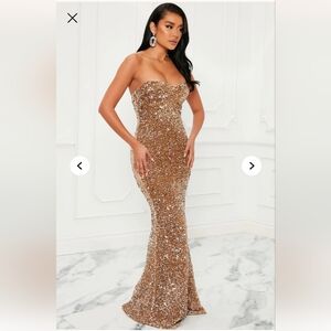 Fashion Nova Elegant Strapless Gold Sequin Dress